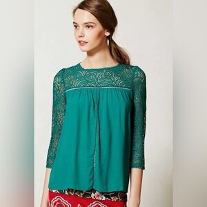Anthropologie Moulinette Soeurs Floral Lace Cloaked Blouse Long Sleeve Button 2
